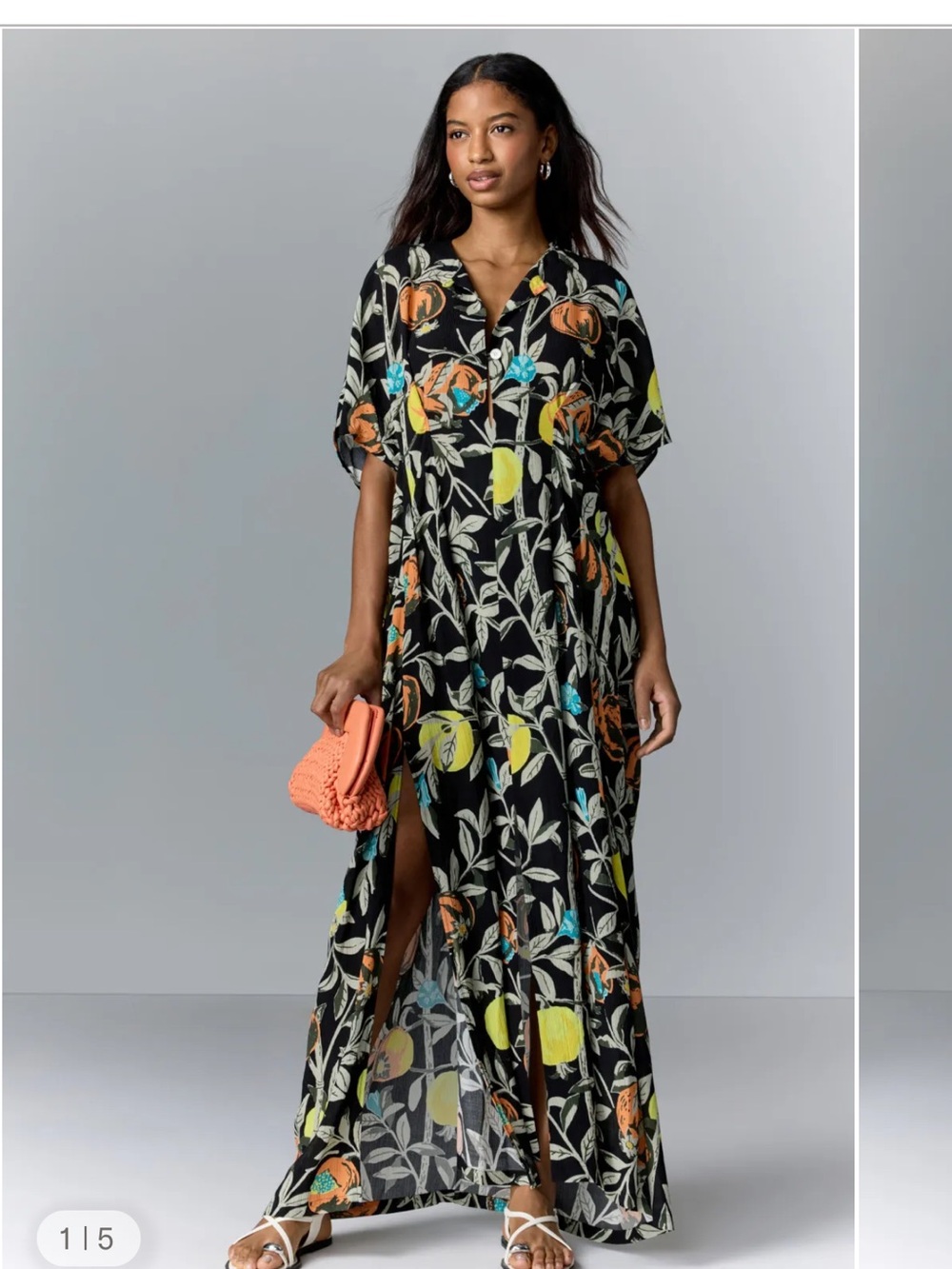 Black Floral Maxi Dress with Yellow & Orange Accents